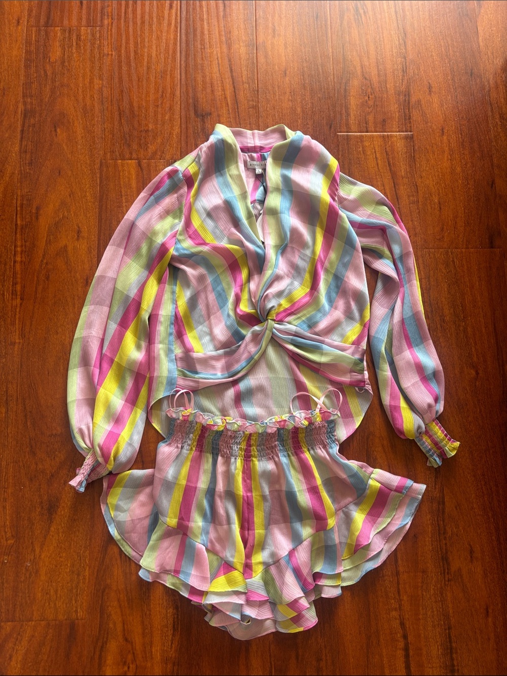 Gianni Bini Pink Yellow Blue Striped Two-Piece Set